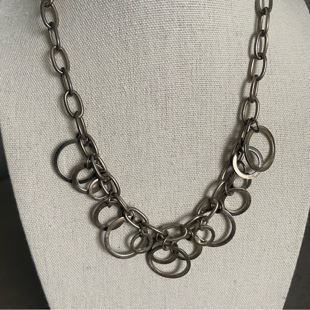 925 Sterling Silver Link Chandelier Interlocking Circle Chain Necklace